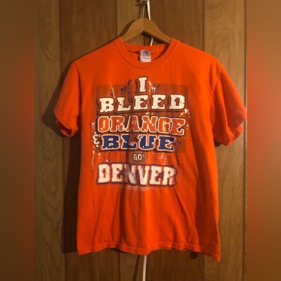 I Bleed Orange Blue Go Denver. Denver Broncos shirt. Size Medium. Orange & Blue - Picture 1 of 3